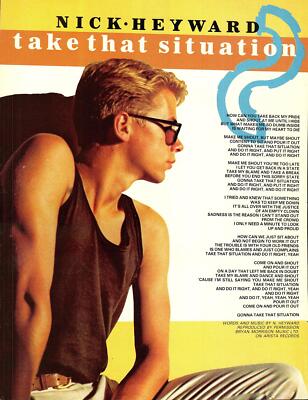 NICK HEYWARD 'Take that Situation' Original 1983 11'' x 8'' LYRICS Print Ephemera