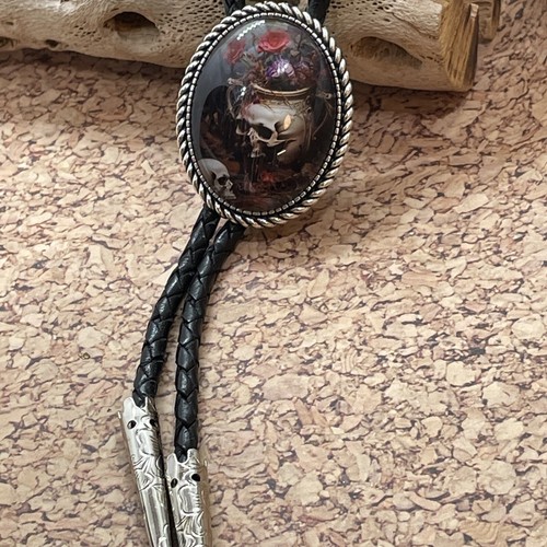 Gothic Skull Rose Witch Leather Bolo Tie Lariat Necklace Wedding Purple Death - Picture 5 of 17
