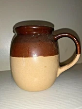 5” Antique vintage Stone Ware Pottery Brown Tip Glaze Pitcher Vase Farm House 