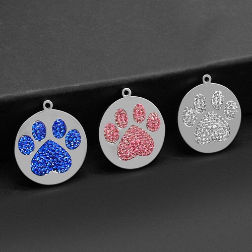 Glitter Stainless Steel Custom engraved pet id Paw Shaped and Round paw tags - Picture 7 of 11