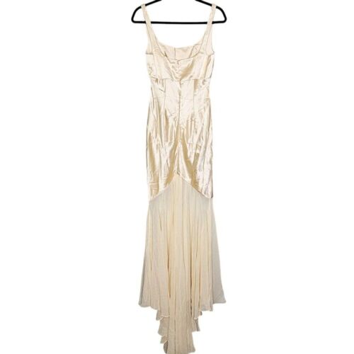 House of CB Vittoria Champagne Ivory Chiffon Satin Floor Length Maxi Gown Size M - Picture 8 of 14