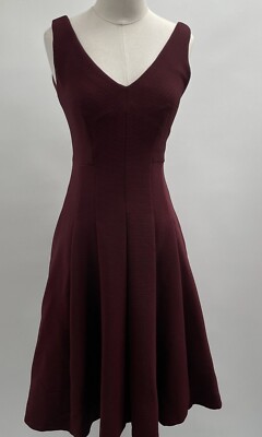 NANETTE LEPORE Women Burgundy Ottoman Plunge Deep V-Neck Sleeveless Dress Size 0