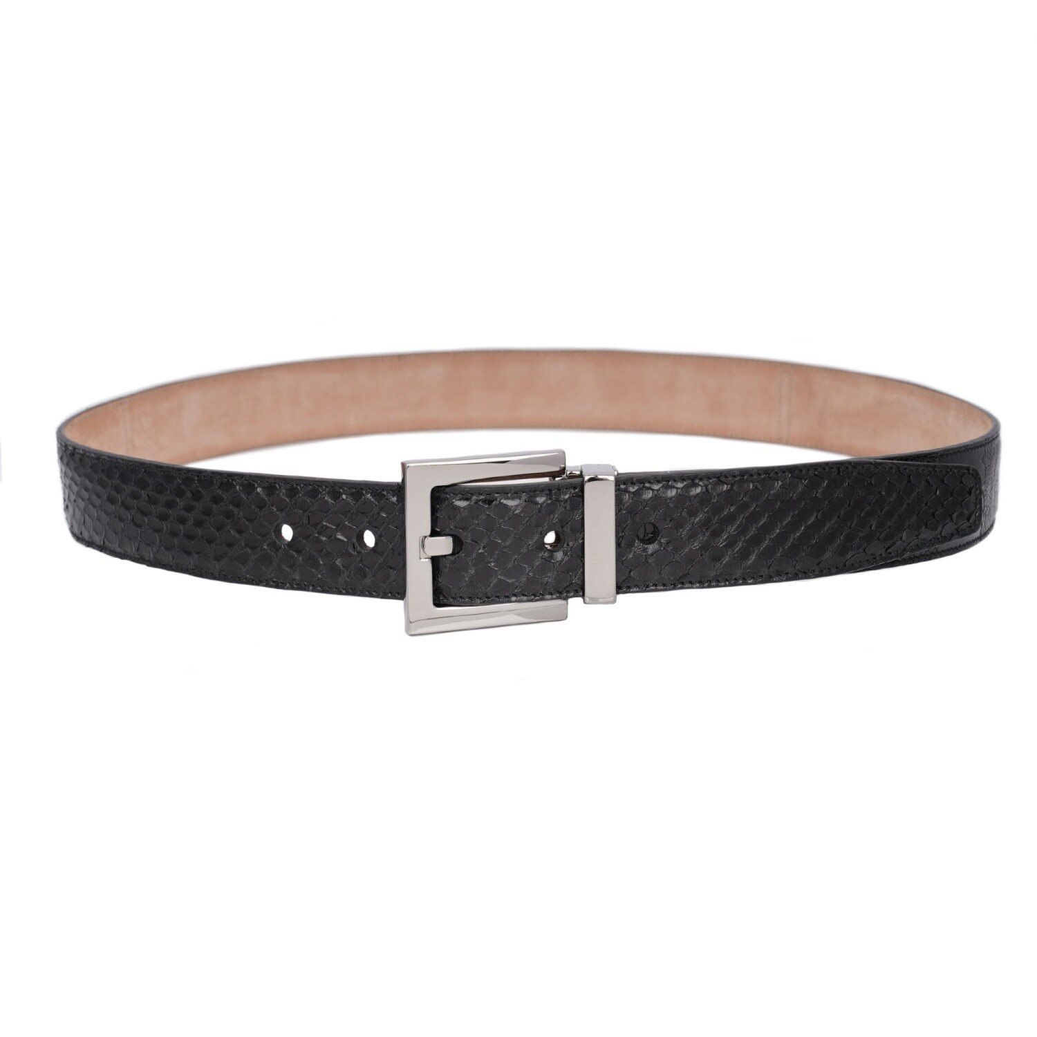 DOLCE & GABBANA Silver Metal Buckle Snake Croco Leather Belt Black 85 34