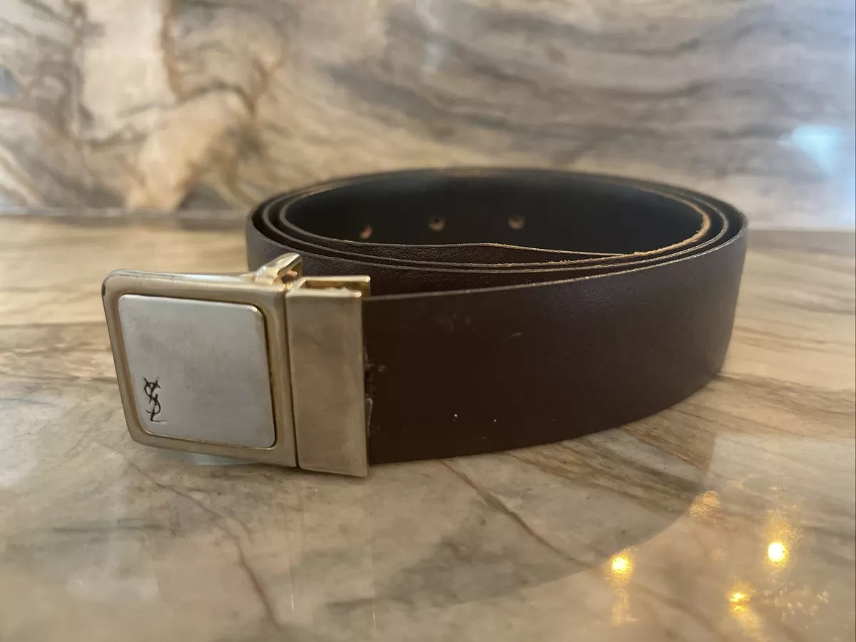 YSL Vintage Yves Saint Laurent Men's Brown/Brown Leather Belt Buckle 42”⚡️⚡️⚡️