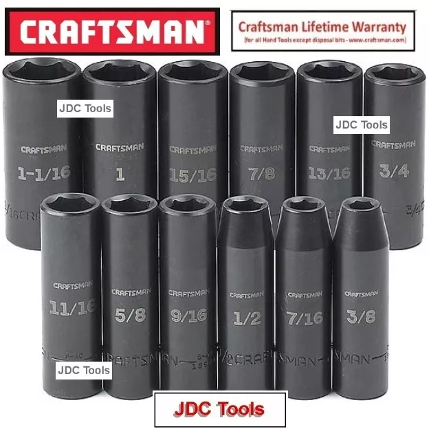CRAFTSMAN 12 pc 1 2 Drive SAE Deep Impact Socket Set 6 pt