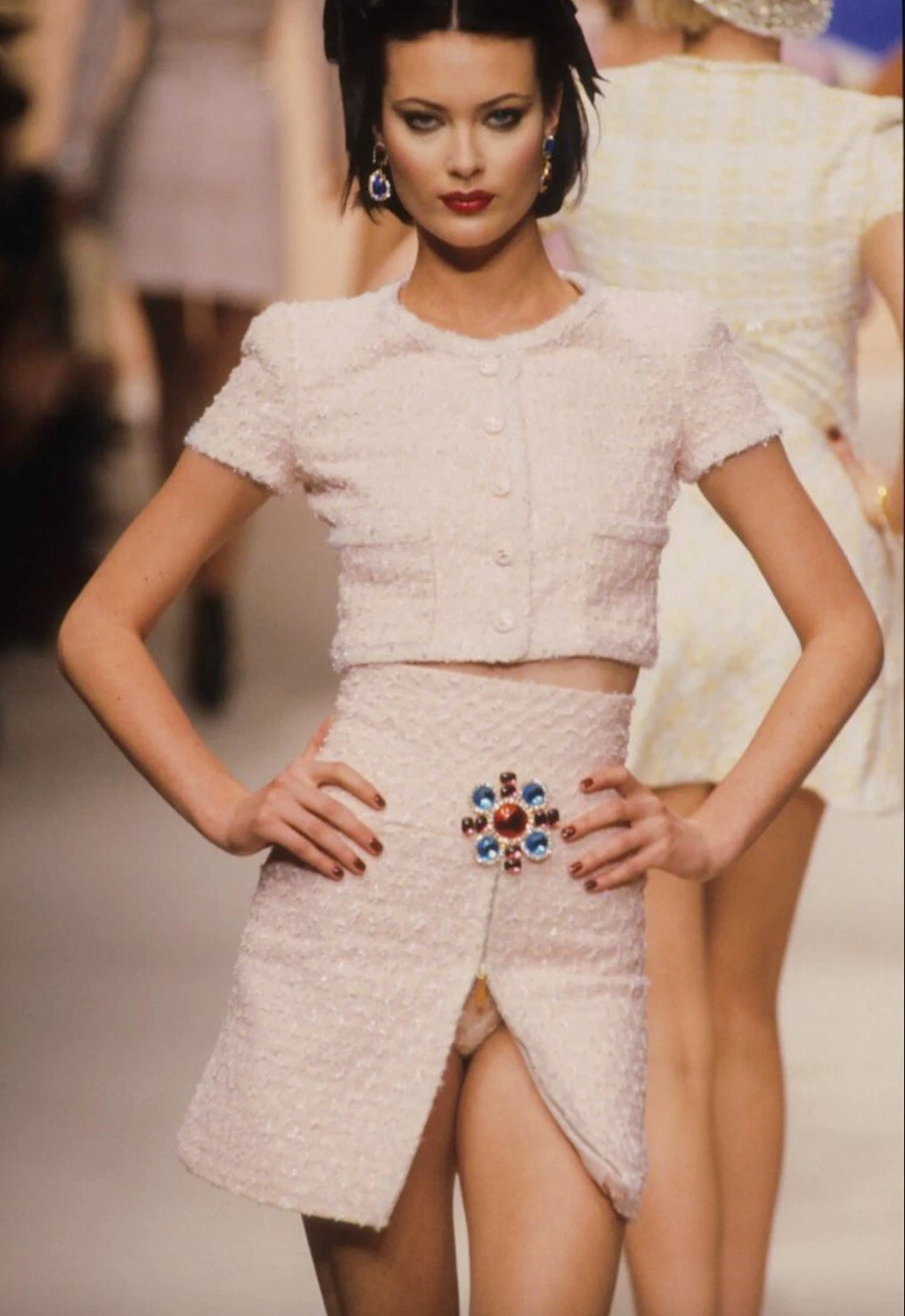 Chanel Vintage S S 1995 Barbie Rosa Pastello Tweed 95P Giacca Ritagliata