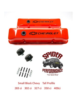 CAST ORANGE TALL  small block valve covers 1959-1970 Chevrolet