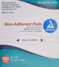 Dynarex Sterile Non-Adherent Dressing Rectangle 2 x 3" 3423 100 per Box