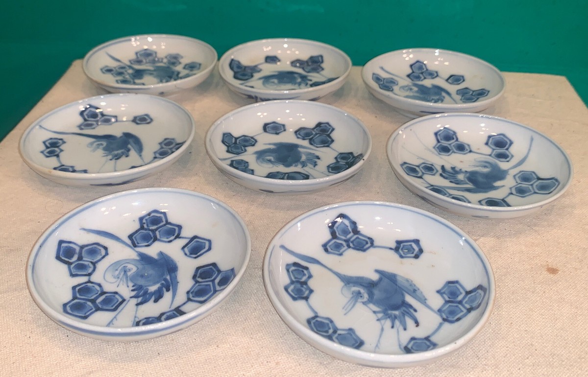陶器小皿8枚組木箱入 antique Japanese small plates set of 8 Small Antique Japanese Porcelain Blue and White Dishes | eBay
