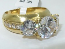 Ladies gold ring three stone accents anniversary 3carat 18kt steel sparkling 669
