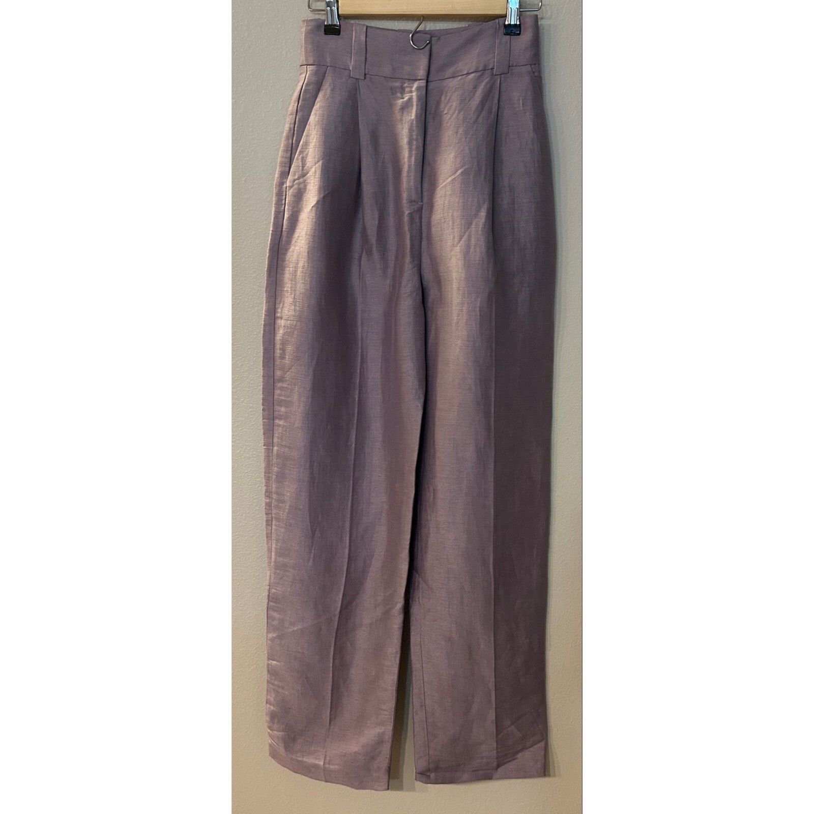 ALTRA & Other Stories Pantalone Pantalone Taglia 2 Donna Misto Lino Relaxed Fit Lavanda