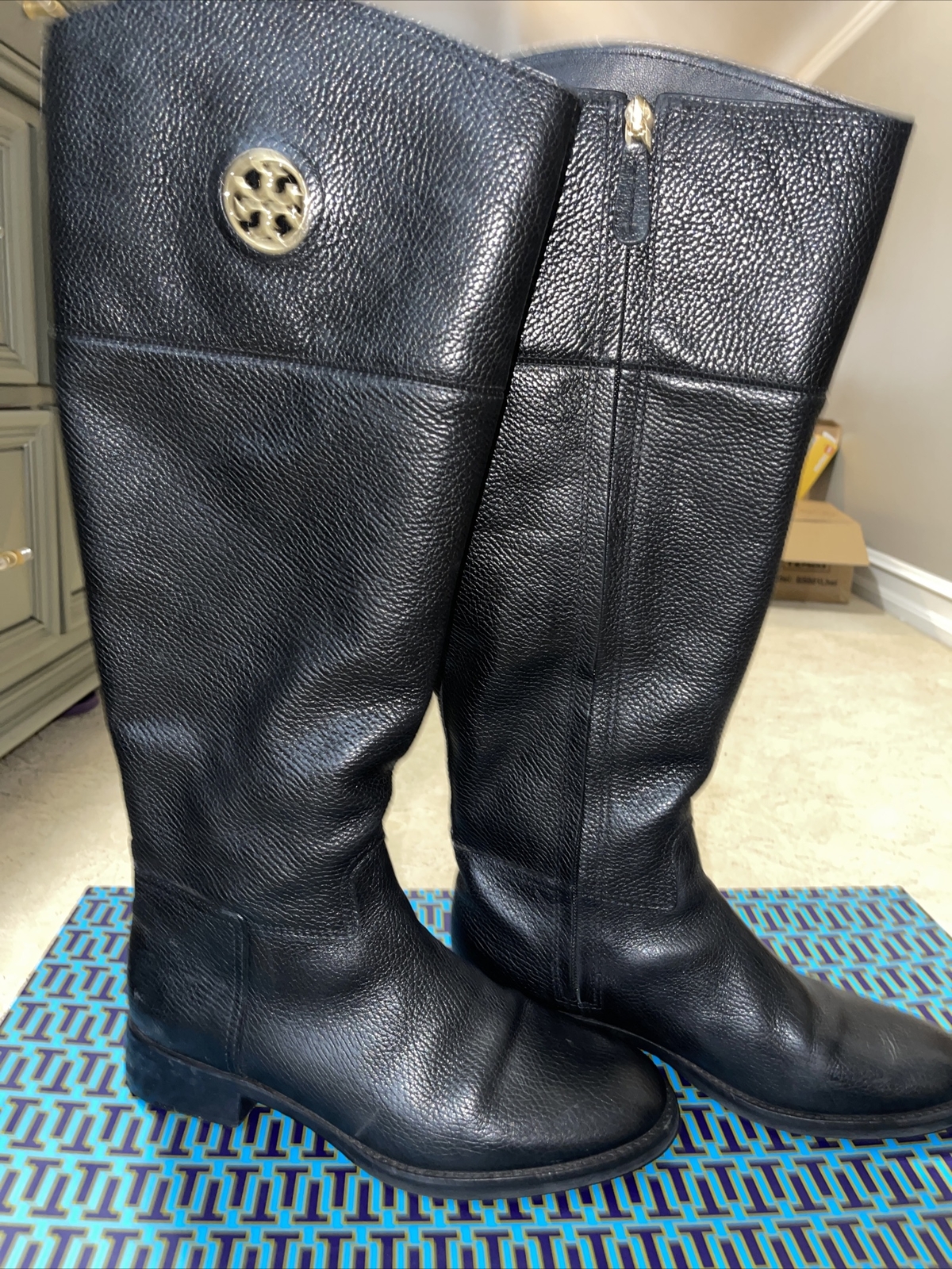 TORY BURCH JUNCTION RIDING BOOT BLACK 8.5 Extended Calf | eBay