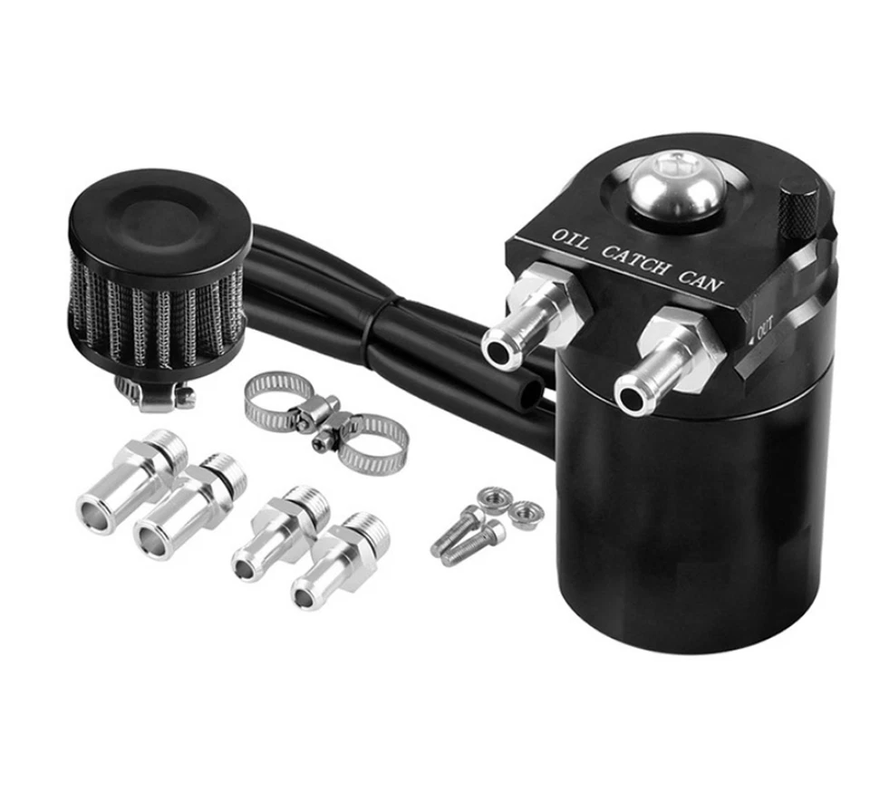 Kit de latas de captura separador de aceite deflector para automóvil pulido de aluminio con filtro respirador Foto 2 de 4