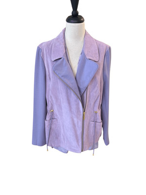 IMAN Women's Suede & Ponte Knit Sleeve Moto Jacket & Tank Blouse Set Purple XL