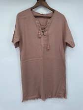 Love Tree Mauve Pink Dress Linen Boho Festival Granola Minimalist Fringe