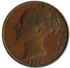 1850 Queen Victoria Young Head Farthing Coin - Great Britain