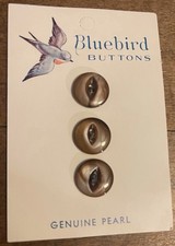 Lot of (10) Button Cards, (3) 15.1mm fisheye, tan/brown MOP buttons on each card