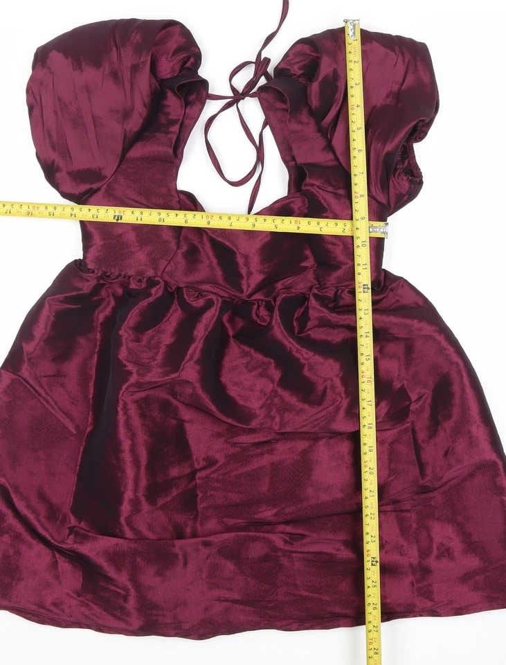 ASOS Women’s Red Mini Puff Sleeve Satin Party Dress Size 8 - Image 2 of 4