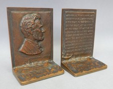 Antique Griffoul Peinlich Abraham Lincoln 2nd Innaugural bronze bookends