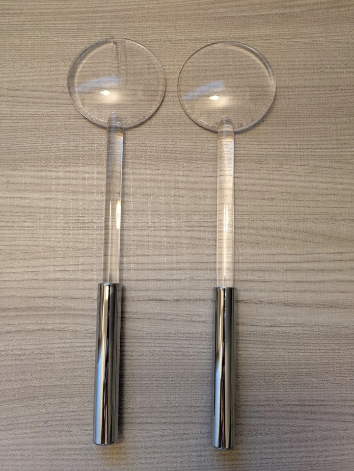 POSATE DA INSALATA GUZZINI LOOK VINTAGE! In plastica trasparente manico cromato! - Immagine 2 di 4