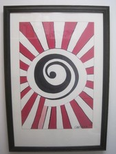 ALEXANDER CALDER 73 FRAMED SPIRALED SUNBURST LITHOGRAPH 39X27 WELL WISHERS RARE