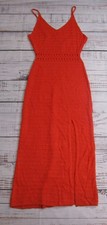 NWT MNG Mango Orange Knit Crochet V Neck Spaghetti Strap Front Slit Dress Size 6