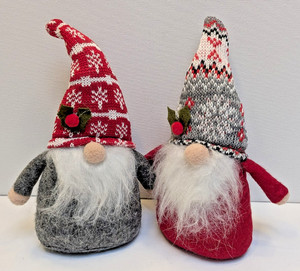 Two Christmas Gnomes with Weighted Bottom Red / White, Gray / Red