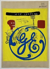 Jean-Michel Basquiat Drawing on old paper (Handmade) signed and stamped artwork