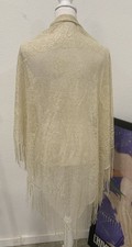 Vintage SPECiALTY HOUSE Made In Japan crochet Ivory Metallic wrap shawl fringe