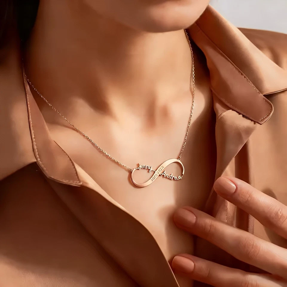 Infinity Namenskette mit 2 Namen & Datum personalisiert 18K vergoldet - Bild 4 von 4