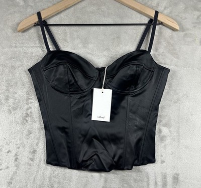 Aritzia Wilfred Oklahoma Zip Corset Bustier Top Women s Size 6 Black Satin New