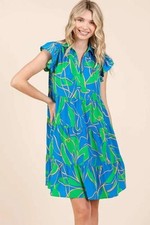 Dresses Trendsi Leaf Print Mini Dress Women's Summer Casual Ruffle Sleeve Tiered