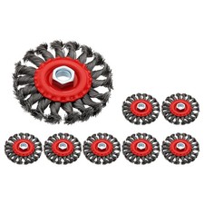 4 Inch Wire Wheel Brush-8 Pcs-Carbon Steel Knotted(0.02") - 5/8"-11 Arbor-Red