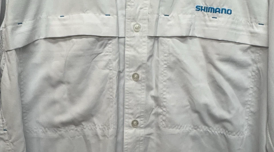 Camisa de pesca Shimano ventilada tela antidesgarro blanca manga larga Foto 3 de 4