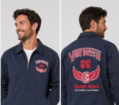 Von Dutch Navy Blue Southern California Speed Team Mechanical Jacket Size 2XL