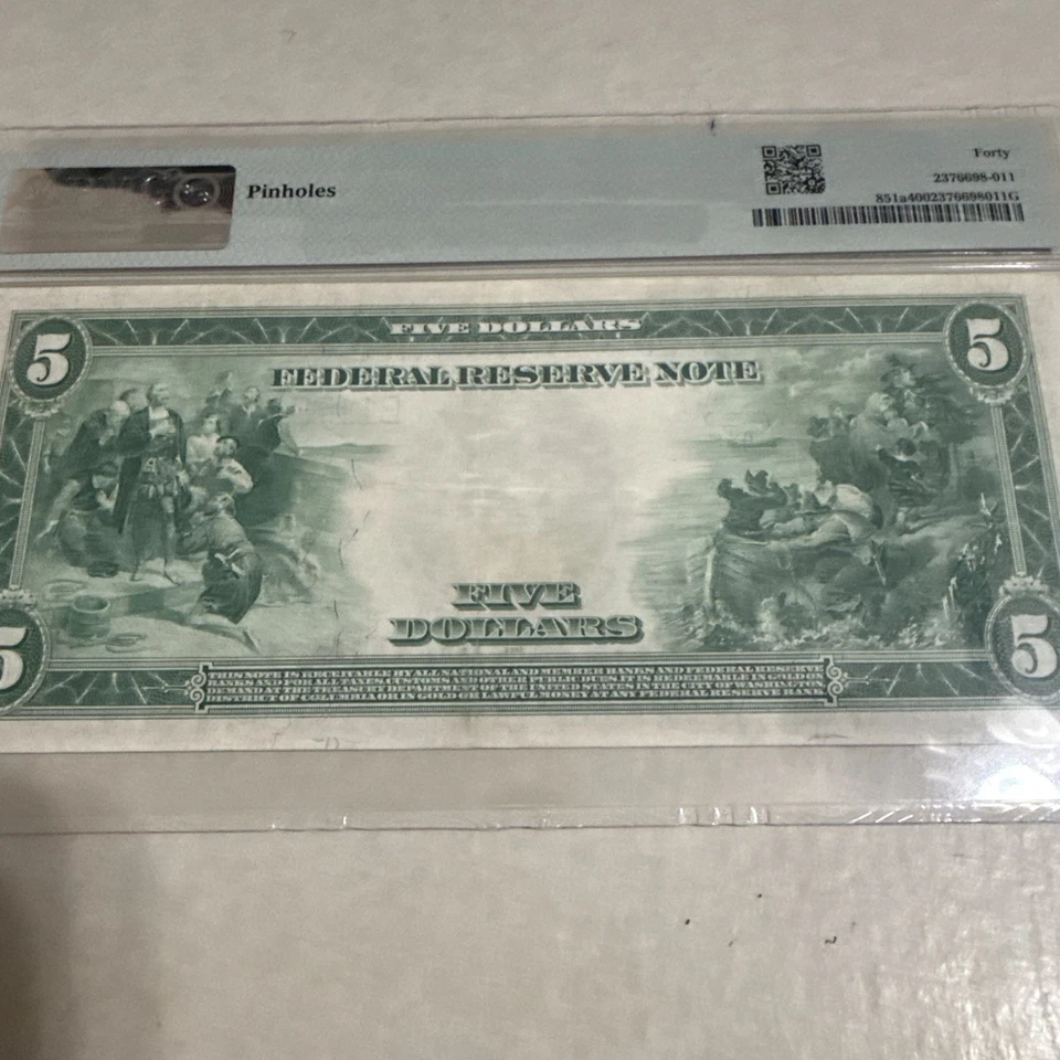 1914 $5 Federal Reserve Note New York PMG 40 Fr#851a White/Mellon SN B11751416D - Image 4 of 4
