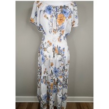 Sheer Floral Tiered Maxi Cottagecore White Smocked Waist Romantic Dress