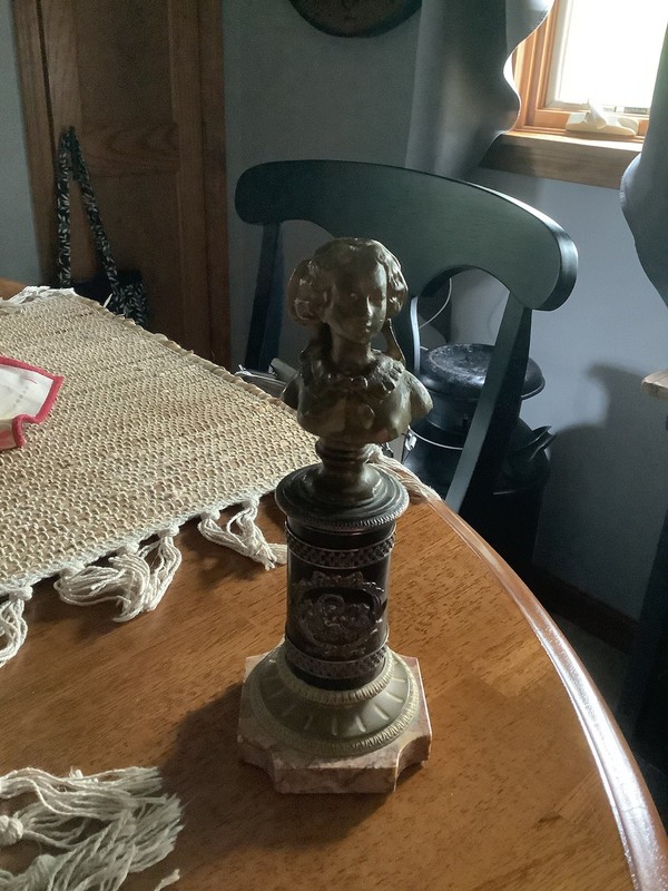 Antique Brass And Marble Bust Of Woman
