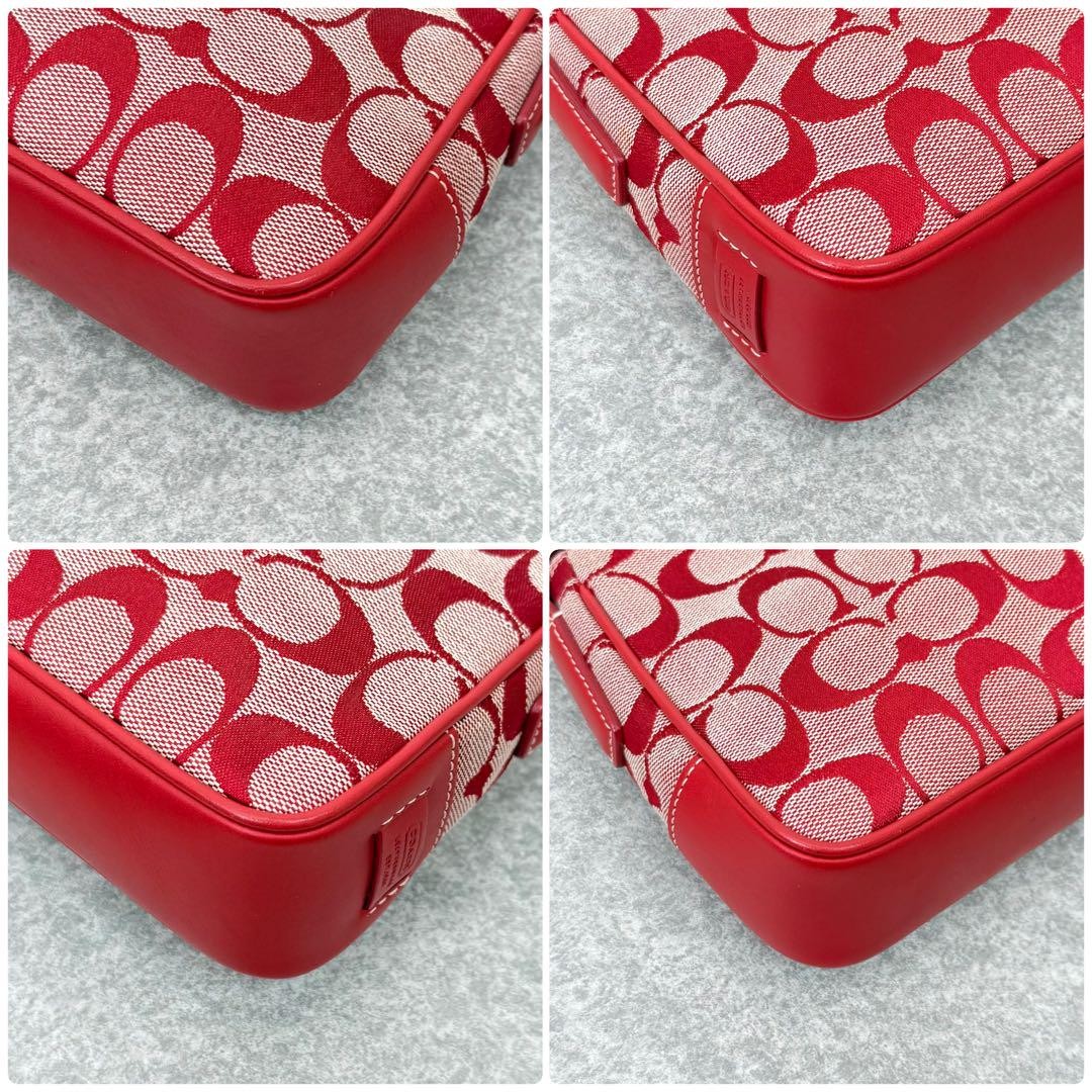 Coach Signature Red Leather & Canvas Mini Accessory Pouch