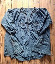 Biaude ancienne lin indigo XIXe – blouse paysanne française brodée initials –...