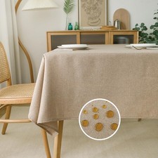Natural Linen Table Cloth 6ft, Burlap Tan Tablecloth Rectangular Dining Table