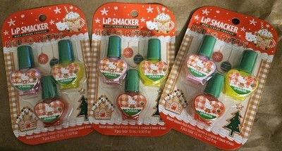 3X Lip Smacker HELLO KITTY Water-Based Nail Polish 3pc Holday Christmas 