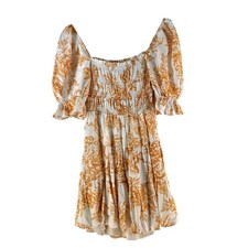 MINKPINK Dress Womens S Yellow Floral Square Neck Puff Sleeve Midi 135696