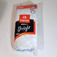 3 NOS VTG 90s Men's Size 38 Hanes Briefs White Gray Hanes stripe USA Made 1997