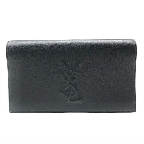 YSL Leather Clutch Bag Black Elegant Formal Handbag