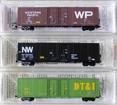 Micro-Trains MTL N Scale 60' Excess Height Box Car Lot Of Three WP-NS-DT&I