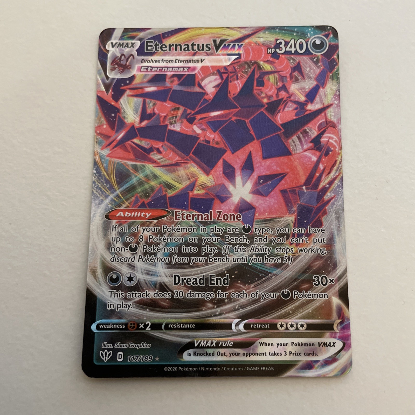 Pokemon Eternatus VMAX Darkness Ablaze Rare Holo Card 117/189 Mint Condition