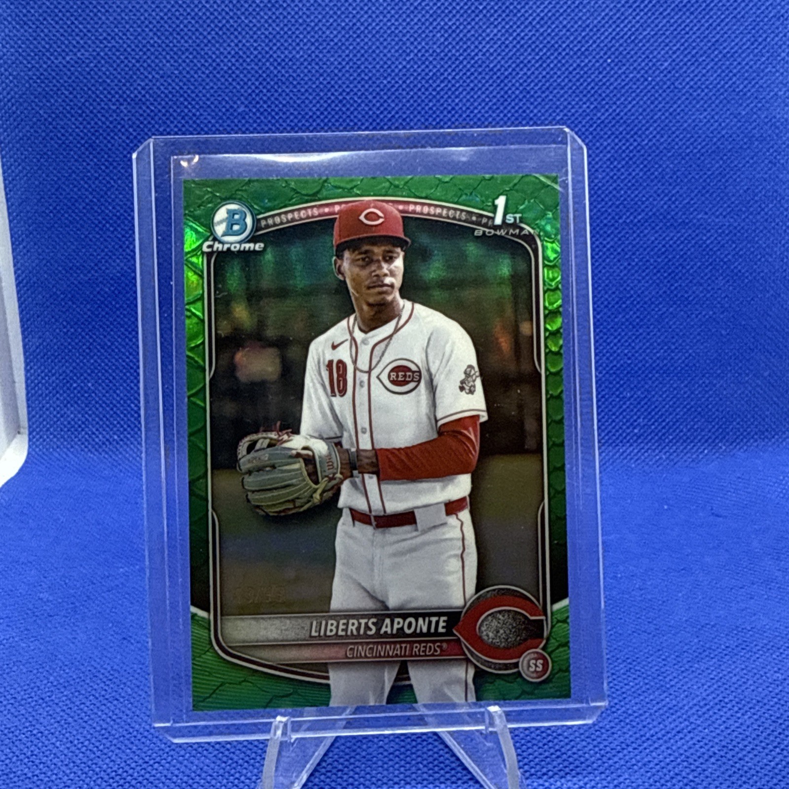 2025 Bowman Chrome Liberts Aponte Green Reptilian Refractor 1st Bowman #'d /99