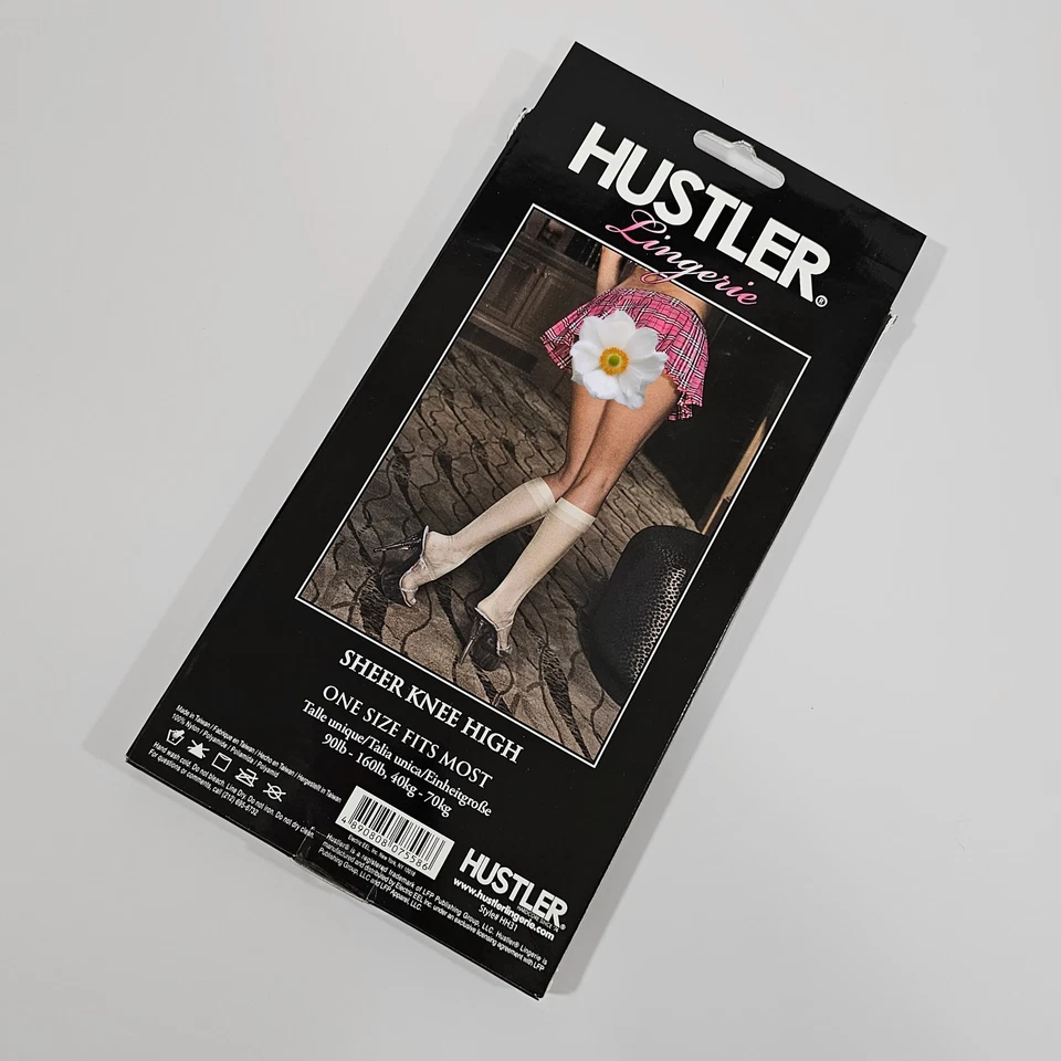 Calcetines de nailon hasta la rodilla blancos transparentes de lencería Hustler, talla única Foto 2 de 4