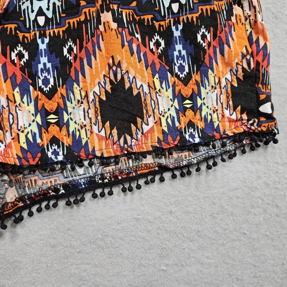 No Boundaries Soft Elastic Waist Shorts Womens Medium Tribal Print Fringe Hem - Image 4 of 4
